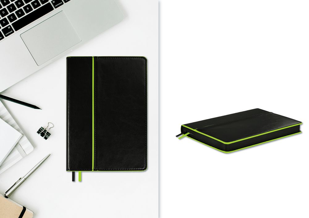 Ежедневник Alanis, недатированный, черный c зеленым / Миниатюра WWW (1000)