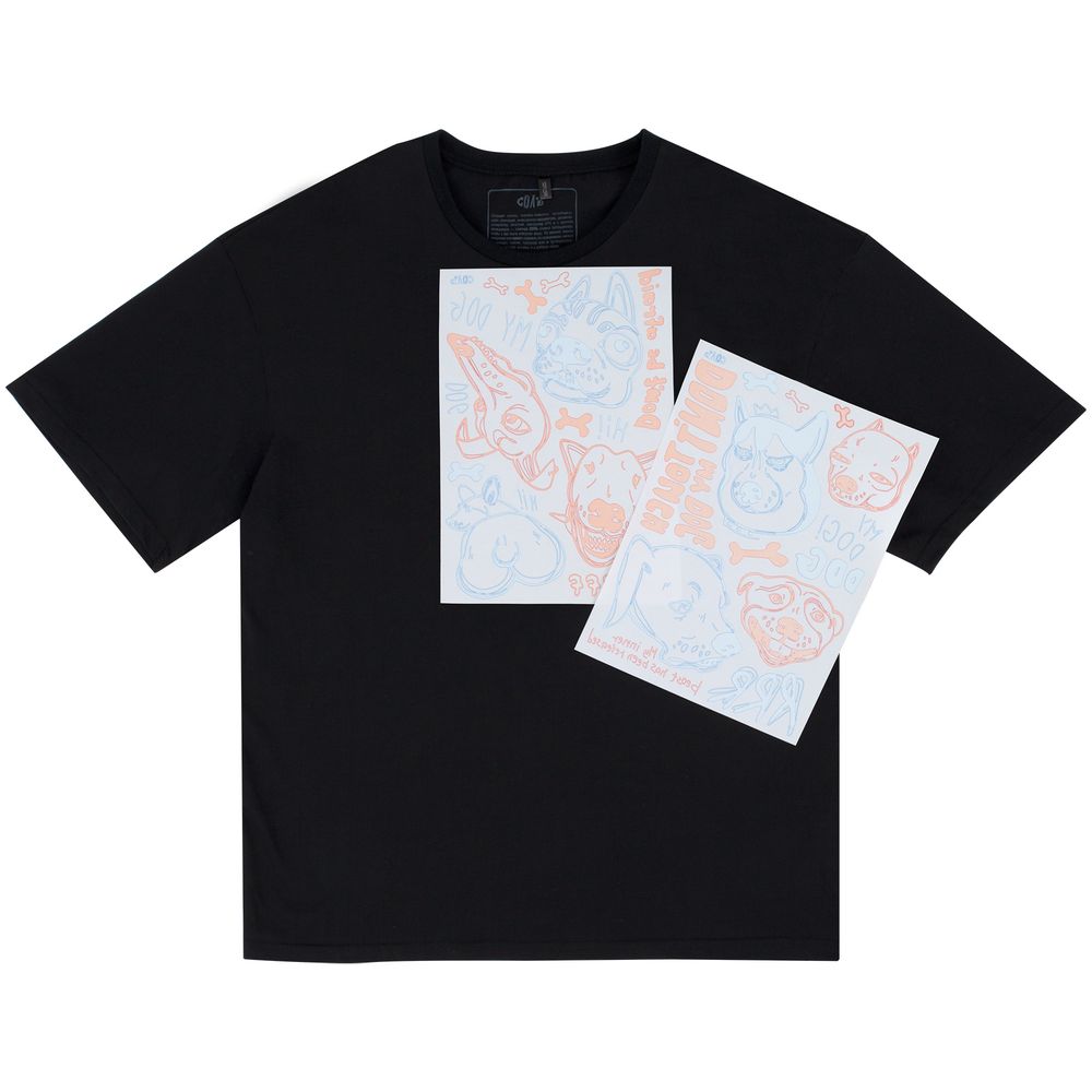 Футболка оверсайз с термонаклейками «Не трогай мою собаку!», черная / Миниатюра WWW (1000)