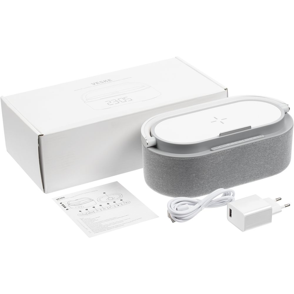 Колонка с часами и беспроводной зарядкой Veske ver.2, серая / Миниатюра WWW (1000)