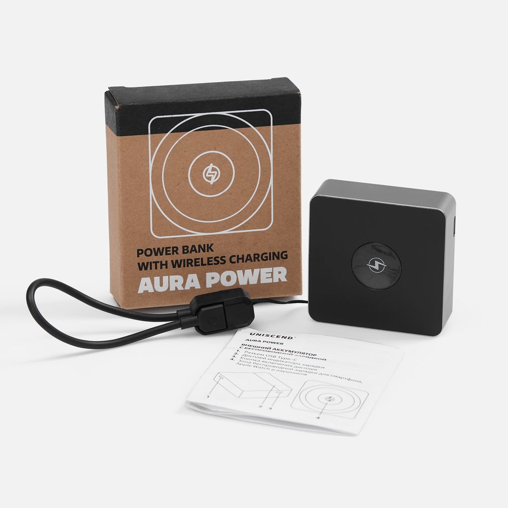 Внешний аккумулятор с беспроводной зарядкой Aura Power 5000 мАч, серый / Миниатюра WWW (1000)