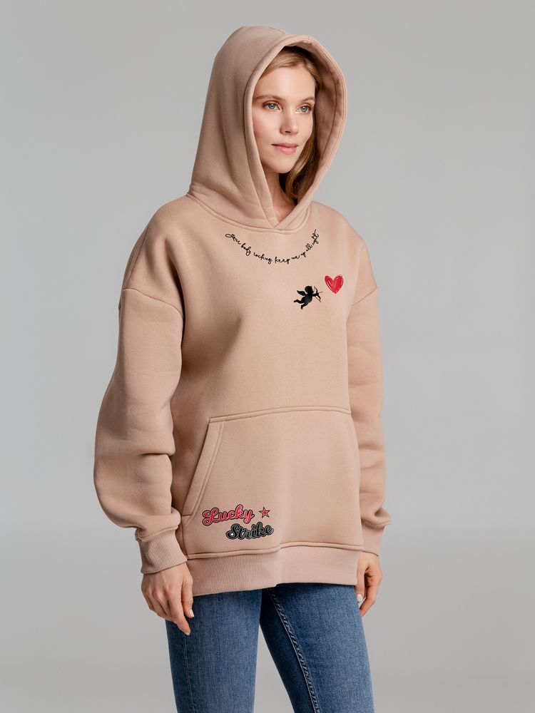 Худи оверсайз с термонаклейками Lucky Strike, бежевое / Миниатюра WWW (1000)