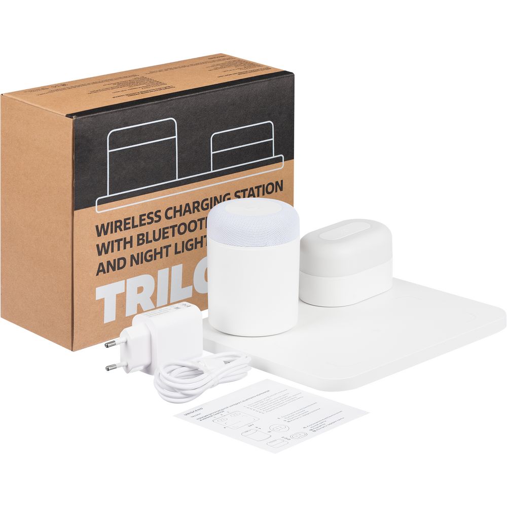 Станция беспроводной зарядки с колонкой и ночником Trilogy, белая / Миниатюра WWW (1000)