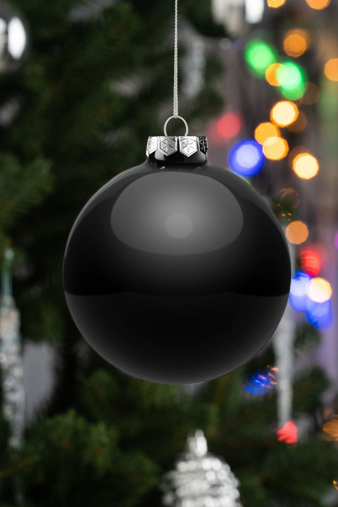 Елочный шар Finery Gloss, 10 см, глянцевый черный / Миниатюра WWW (1000)