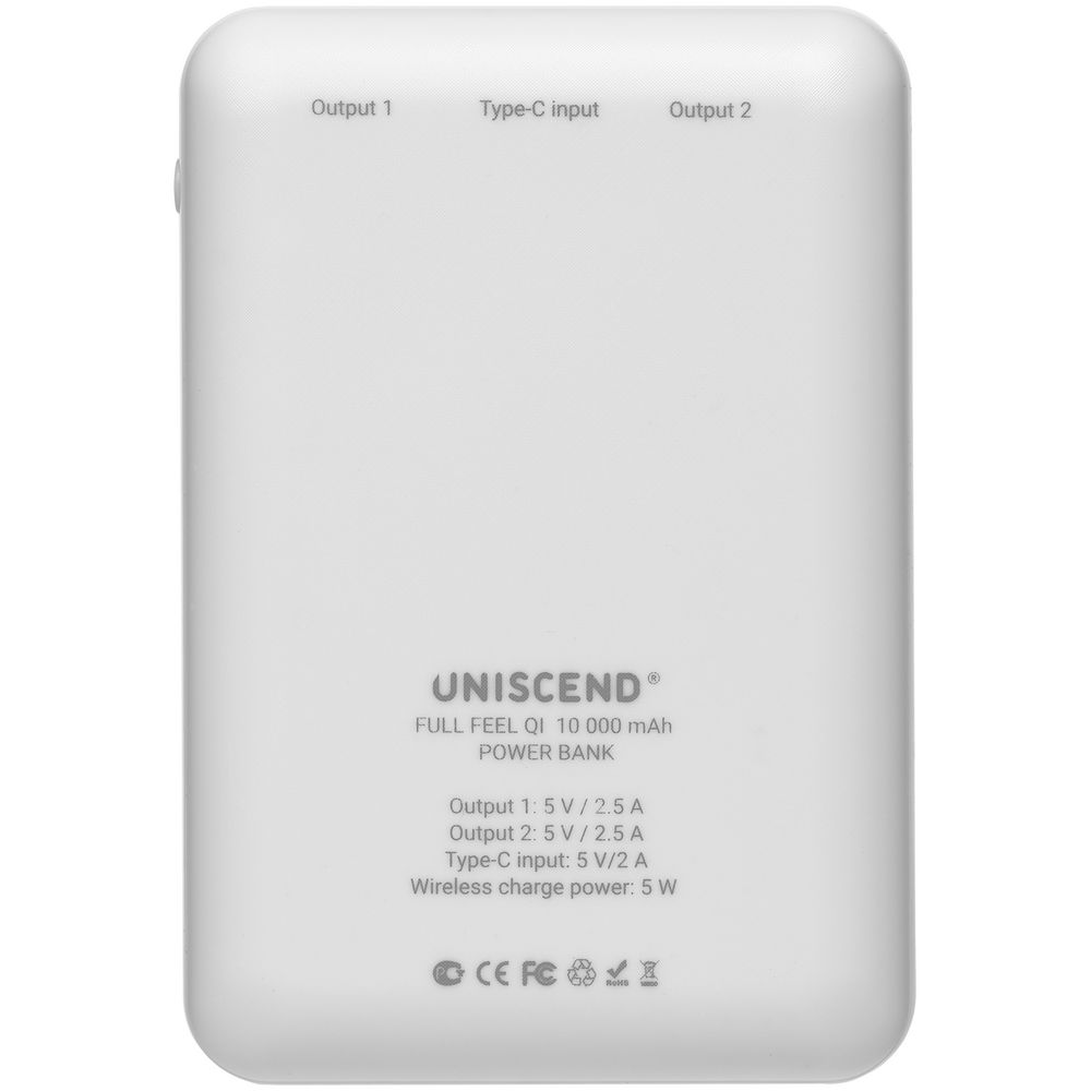 Аккумулятор с беспроводной зарядкой Full Feel Qi 10000 мАч, белый / Миниатюра WWW (1000)