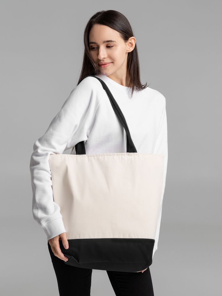 Сумка для покупок на молнии Shopaholic Zip, неокрашенная с черным / Миниатюра модельного (1000)