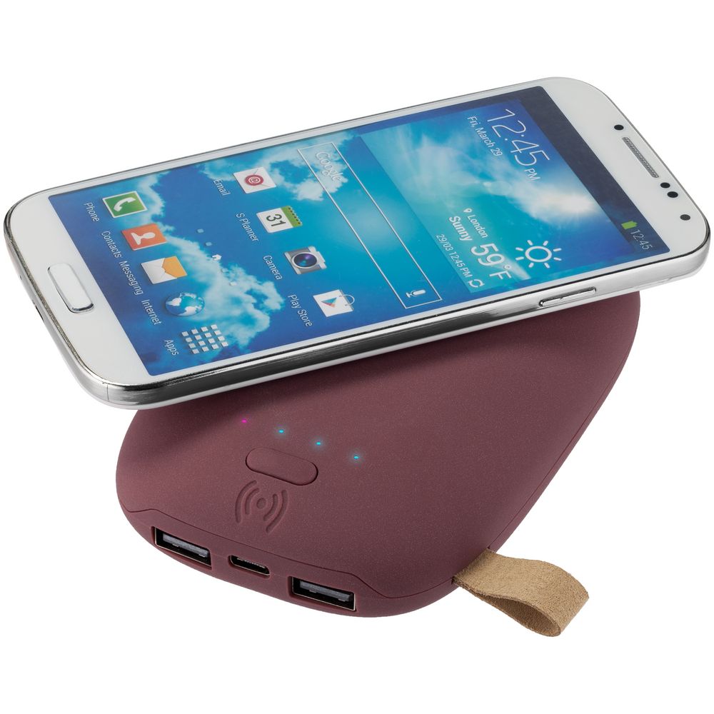 Аккумулятор с беспроводной зарядкой Pebble Wireless 9000 мАч, винный / Миниатюра WWW (1000)