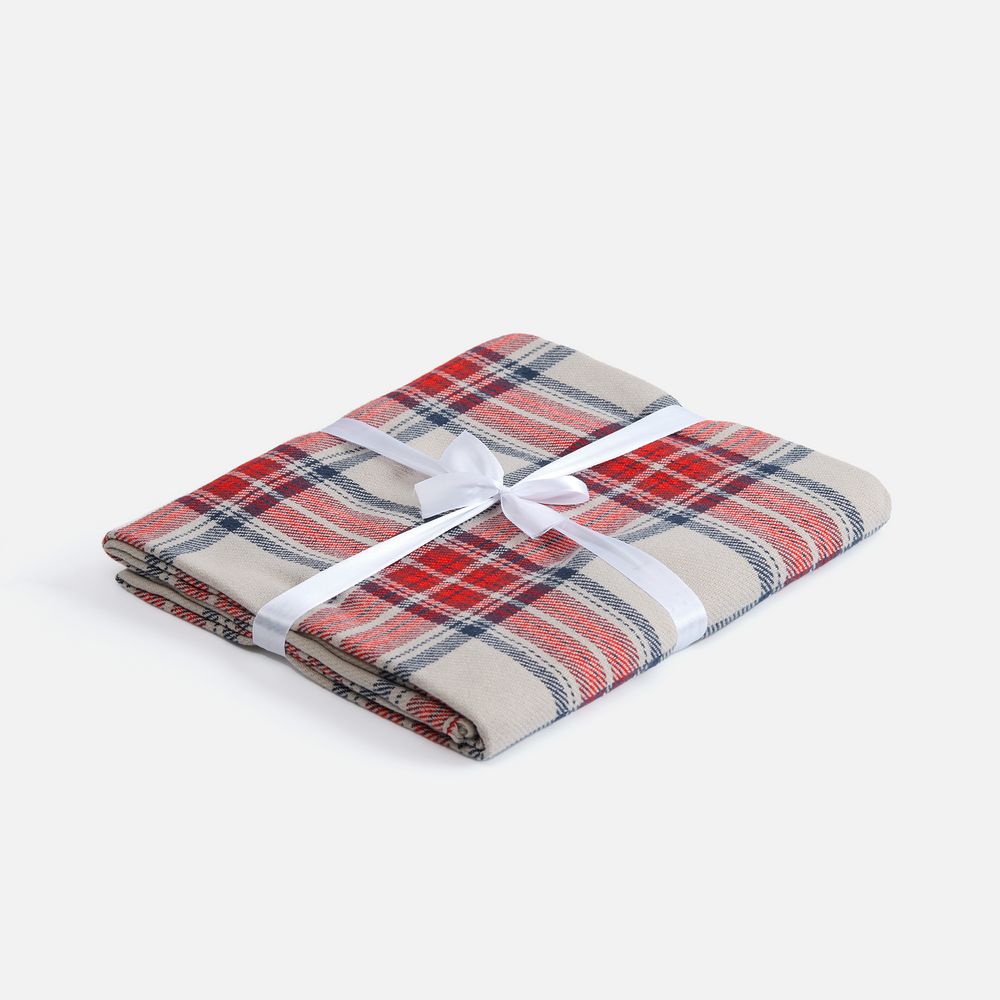 Плед «Валдай», бежевый с красным и синим / Миниатюра WWW (1000)