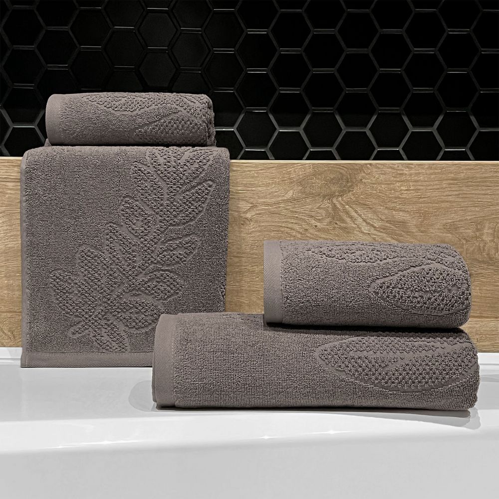 Полотенце махровое «Флора», большое, коричневое (шитаки) / Миниатюра WWW (1000)