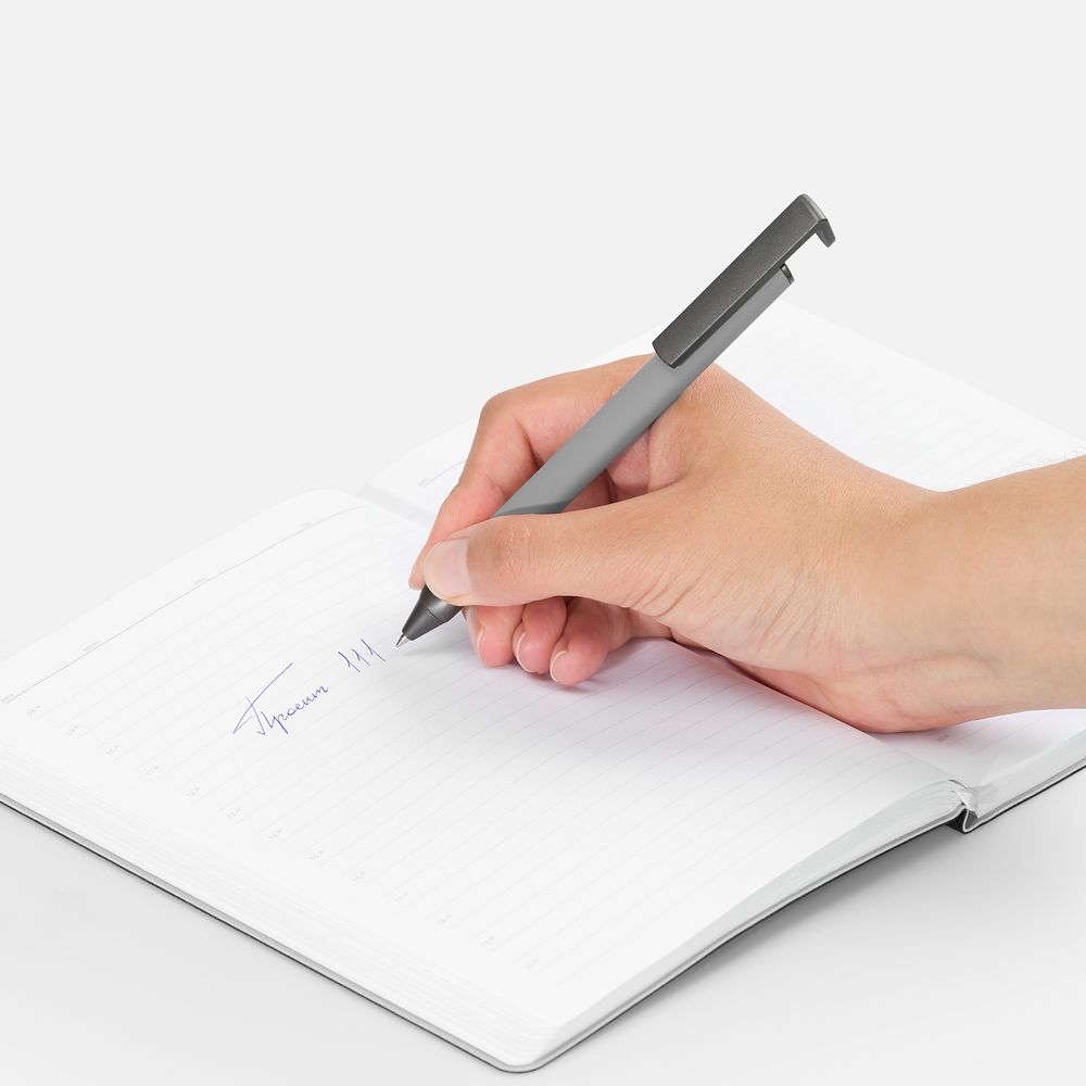 Ручка шариковая Standic с подставкой для телефона, серая / Миниатюра WWW (1000)