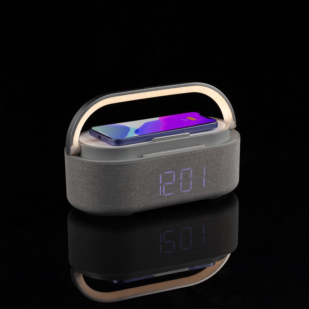 Колонка с часами и беспроводной зарядкой Veske ver.2, серая / Миниатюра WWW (1000)