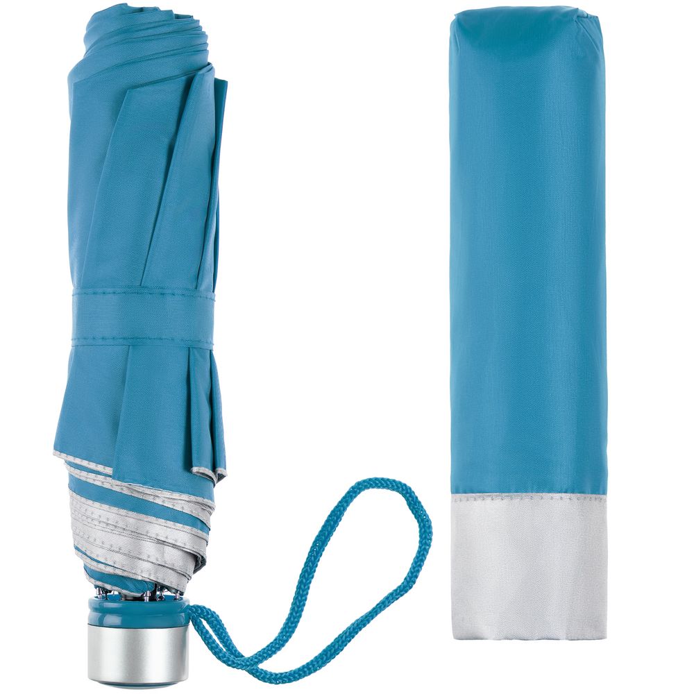 Зонт складной Silverlake, голубой с серебристым / Миниатюра WWW (1000)