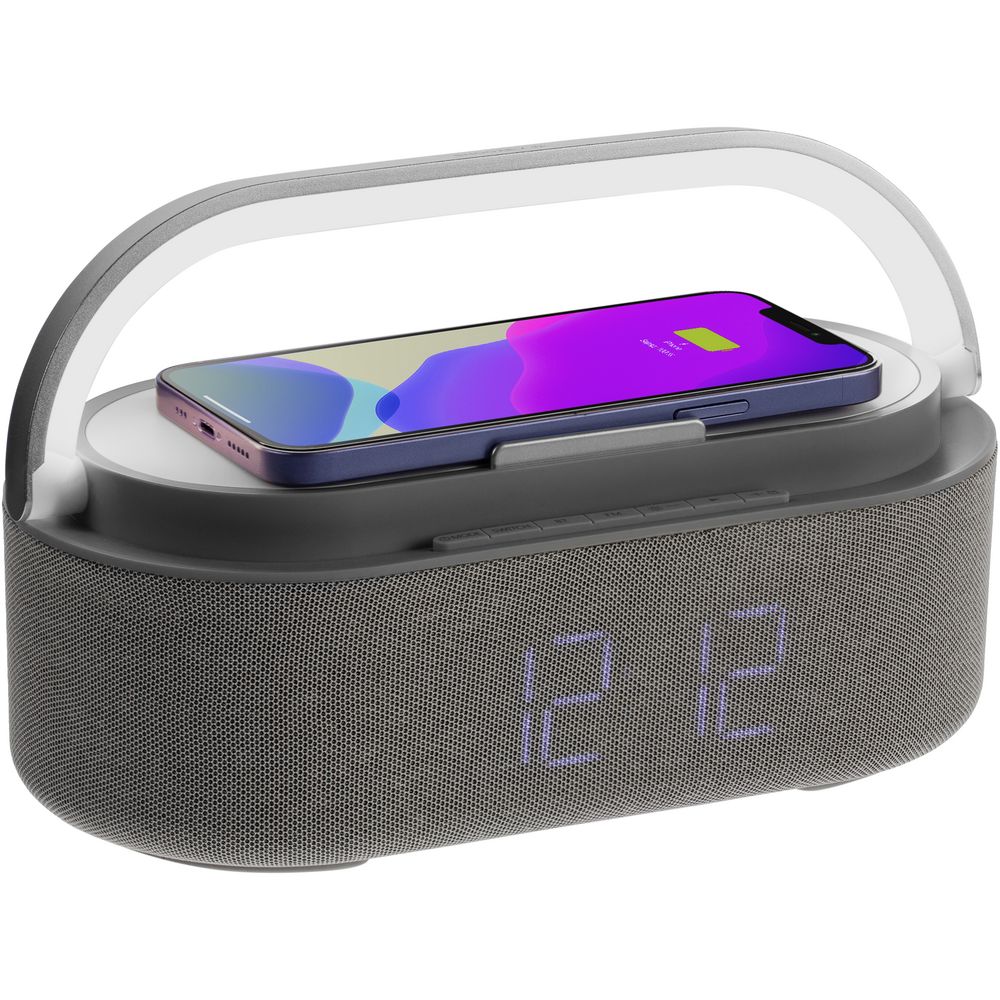 Колонка с часами и беспроводной зарядкой Veske ver.2, серая / Миниатюра WWW (1000)