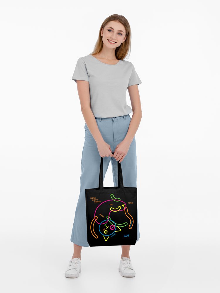 Холщовая сумка с термонаклейками «Собери кота», черная / Миниатюра WWW (1000)