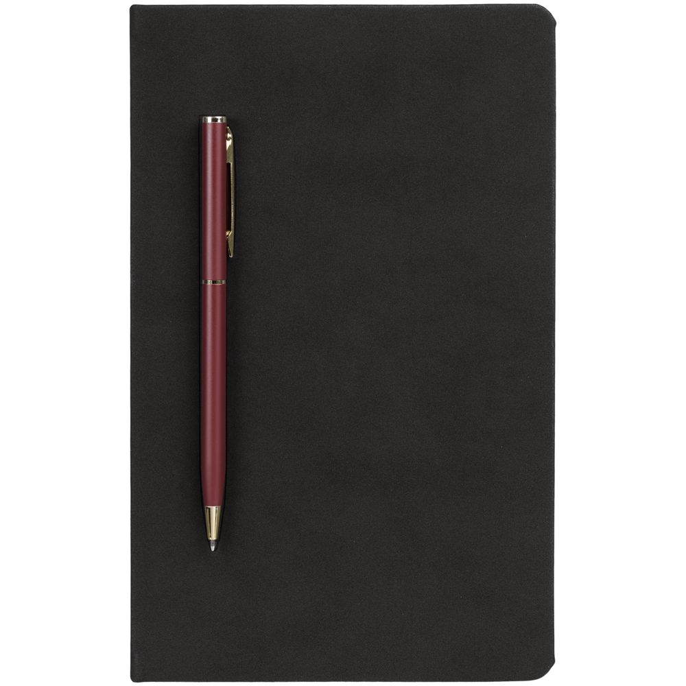 Блокнот Magnet Gold с ручкой, черный с бордовым / Миниатюра WWW (1000)