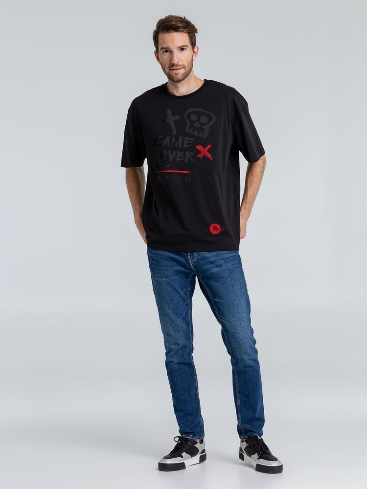 Футболка оверсайз с термонаклейками Game Over, черная / Миниатюра WWW (1000)