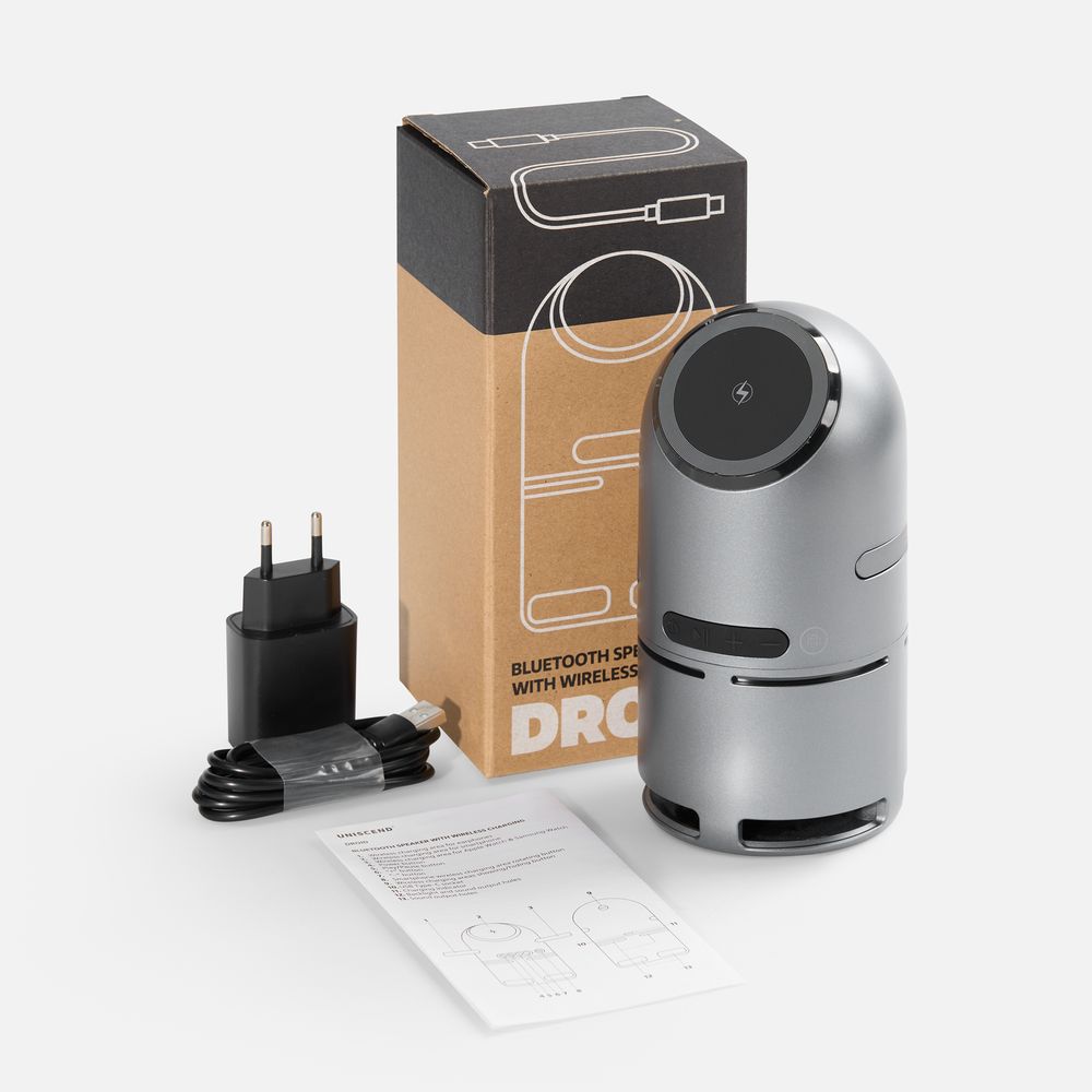 Bluetooth-колонка с беспроводной зарядкой Droid, серая / Миниатюра WWW (1000)