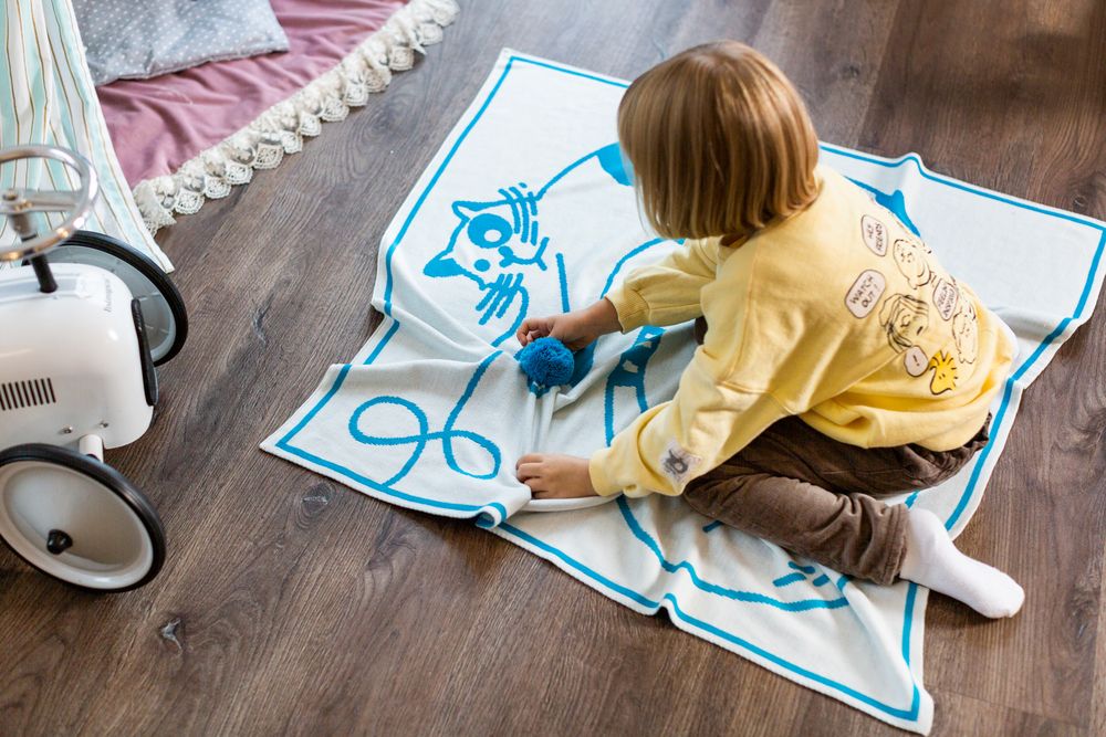 Детский плед Tender. Cats, белый с бирюзовым / Миниатюра WWW (1000)