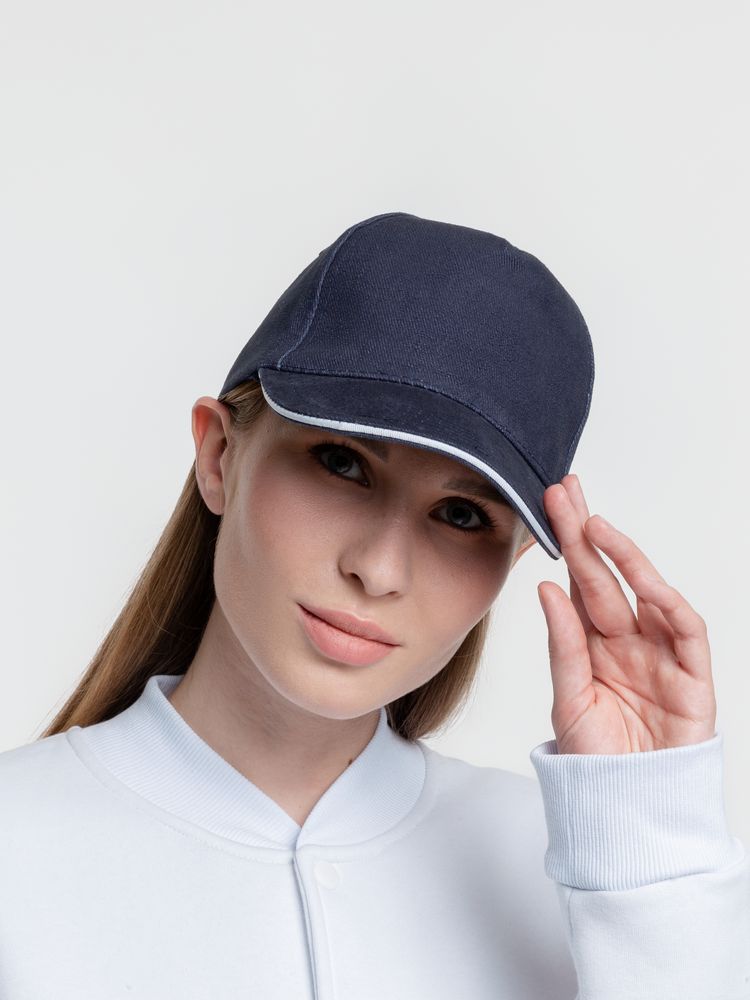 Бейсболка Classic, темно-синяя с белым кантом / Миниатюра WWW (1000)