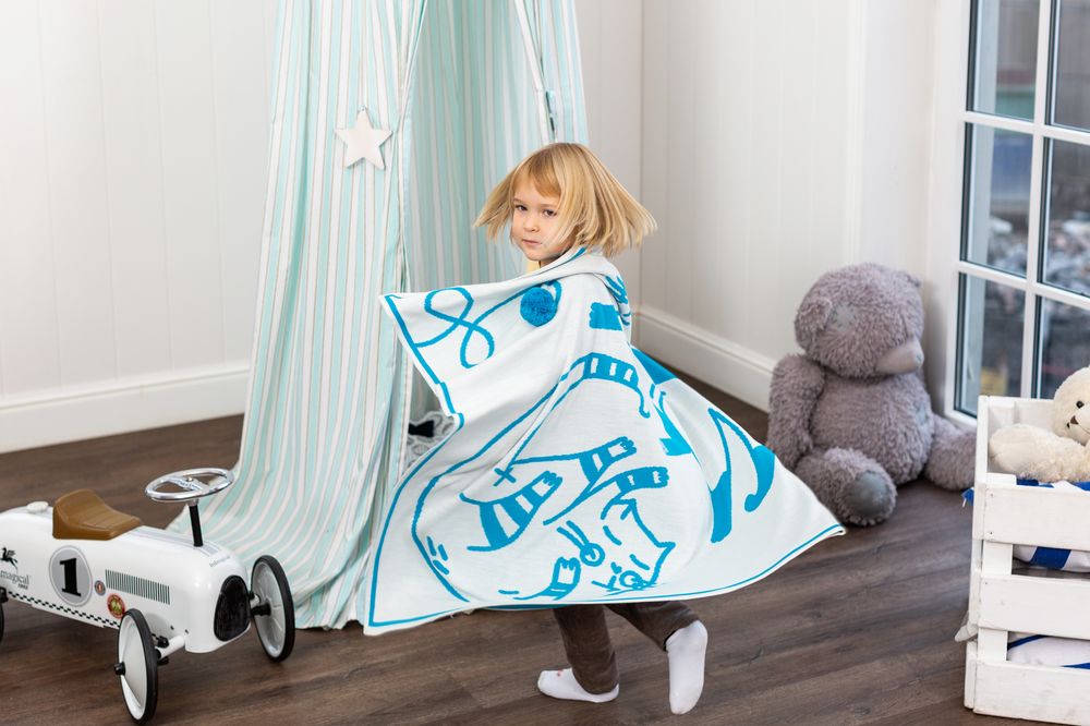 Детский плед Tender. Cats, белый с бирюзовым / Миниатюра WWW (1000)