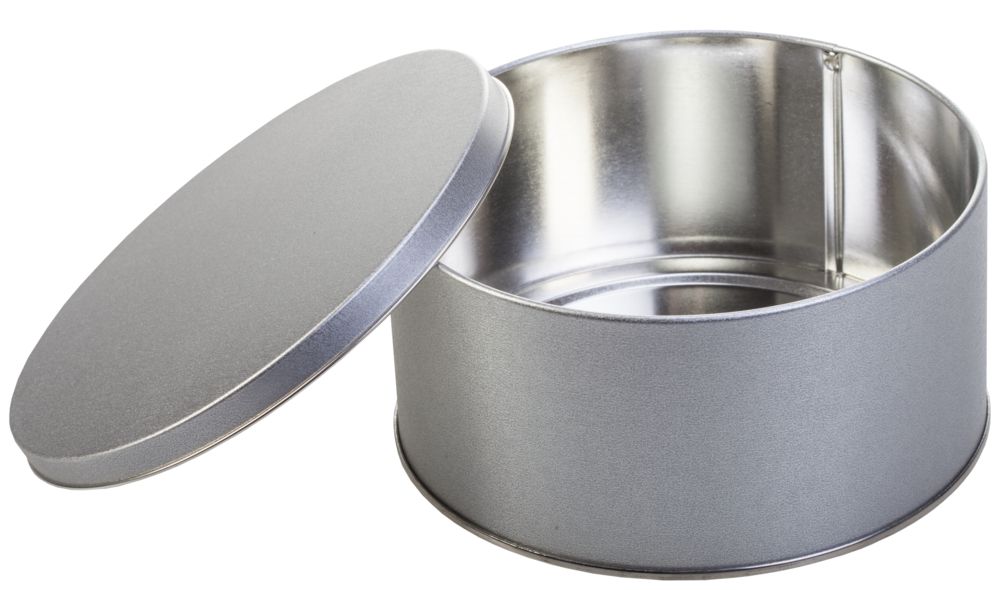 Коробка круглая, средняя, серебристая / Миниатюра WWW (1000)